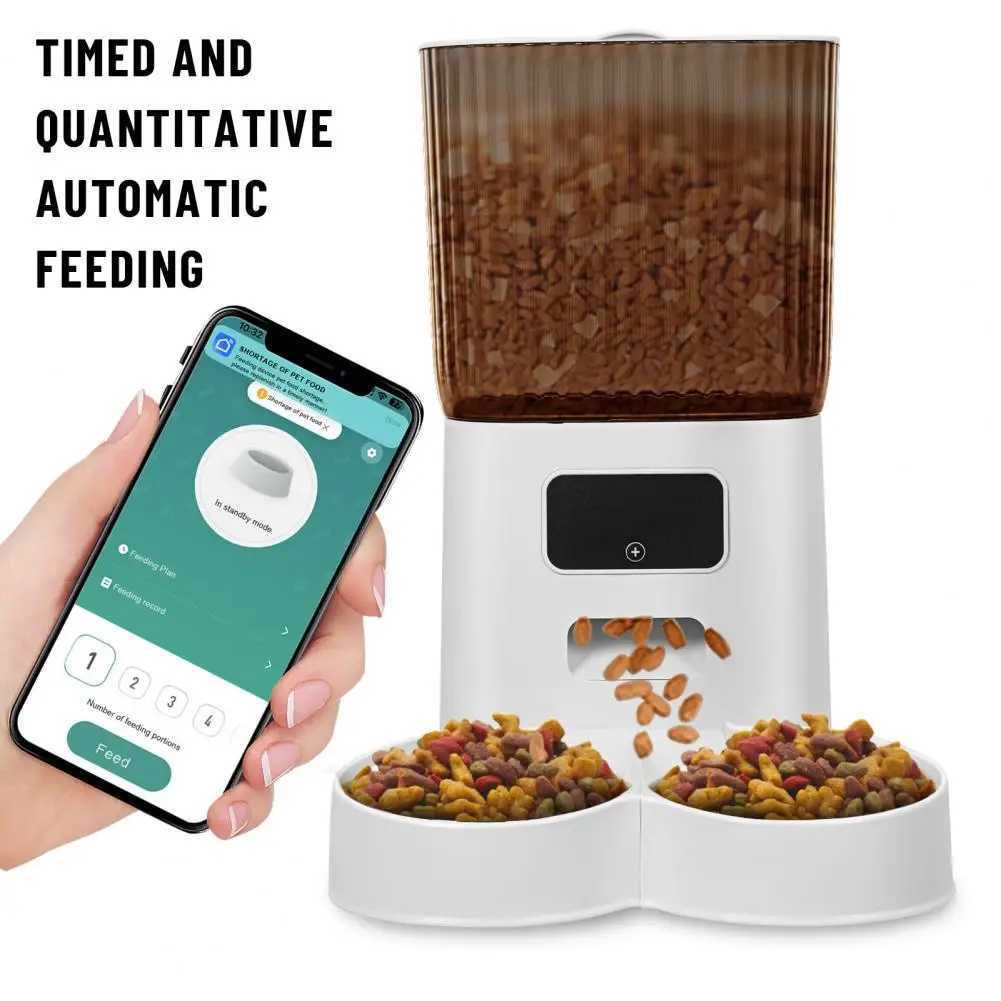 Dog Feeders Smart Pet Feeder with Dual Bowls WiFi APP Remote Control 5L Transparent Storage Bucket Automatic Cat Food Dispenser H250218