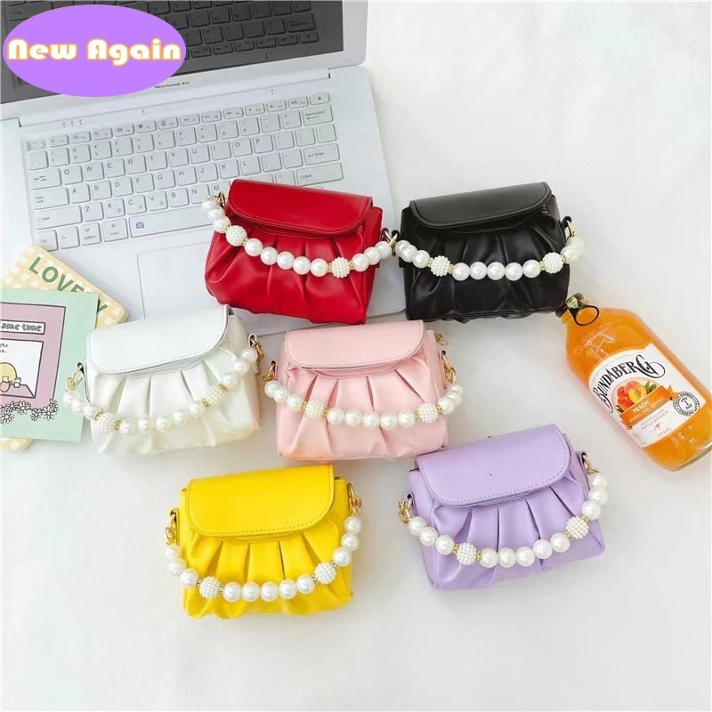 Two way use Kids Pearl messenger bags Girls lovely fold crossbody Bags Childrens Princess mini Purses Baby Kid Bag NA050 250219