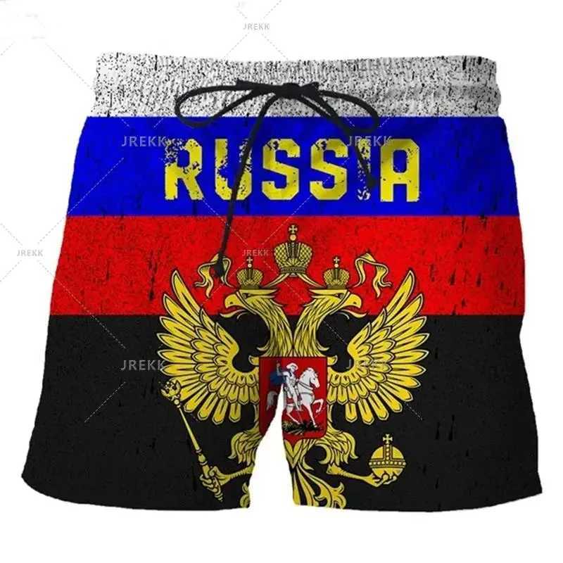 Men's Shorts Russian flag badge shorts for mens holiday 3D printing new fashion swimwear mens 2024 casual street oversized mens ice shorts z25021
