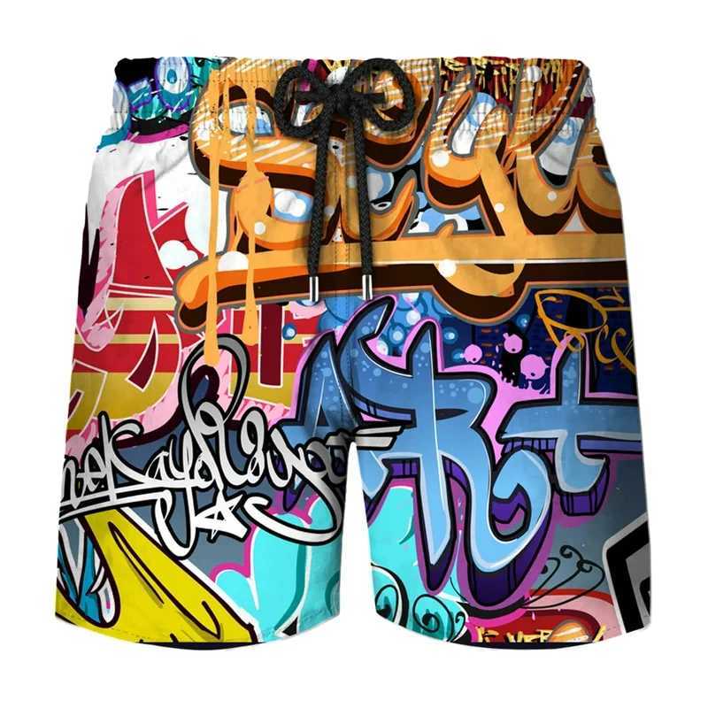 2024 mens casual shorts abstract street graffiti 3D printed shorts hip-hop swimsuit y2k cool W250219