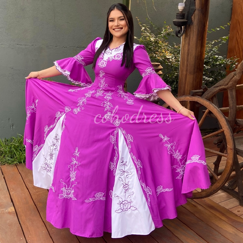 Carnival Women's Hot Pink Evening Dress V Neck Flamenco Spanish Prom Dress Elegant Arabian Turkish Formal Dance Dress Ballroom Festive Vestio De 