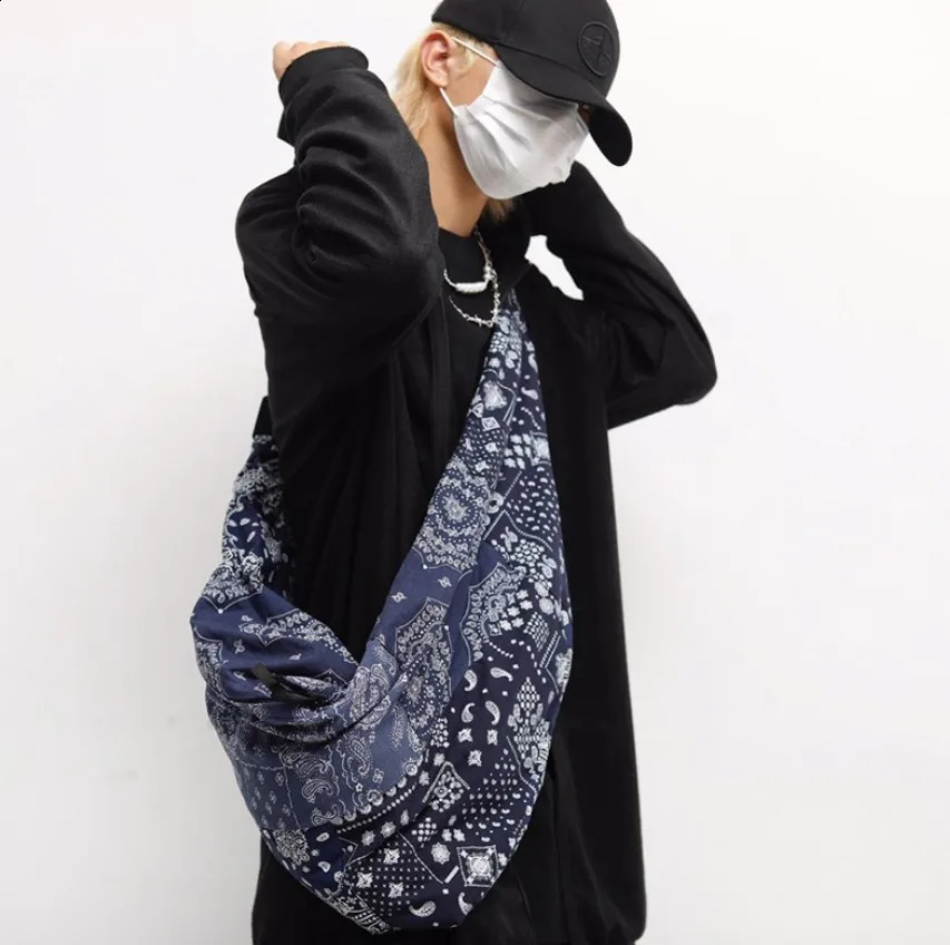 Versatile Travis Scott TS Bandanna Paisley Straddle Bag Hobo Bag Street Bag Chest Bag High Capacity 250214