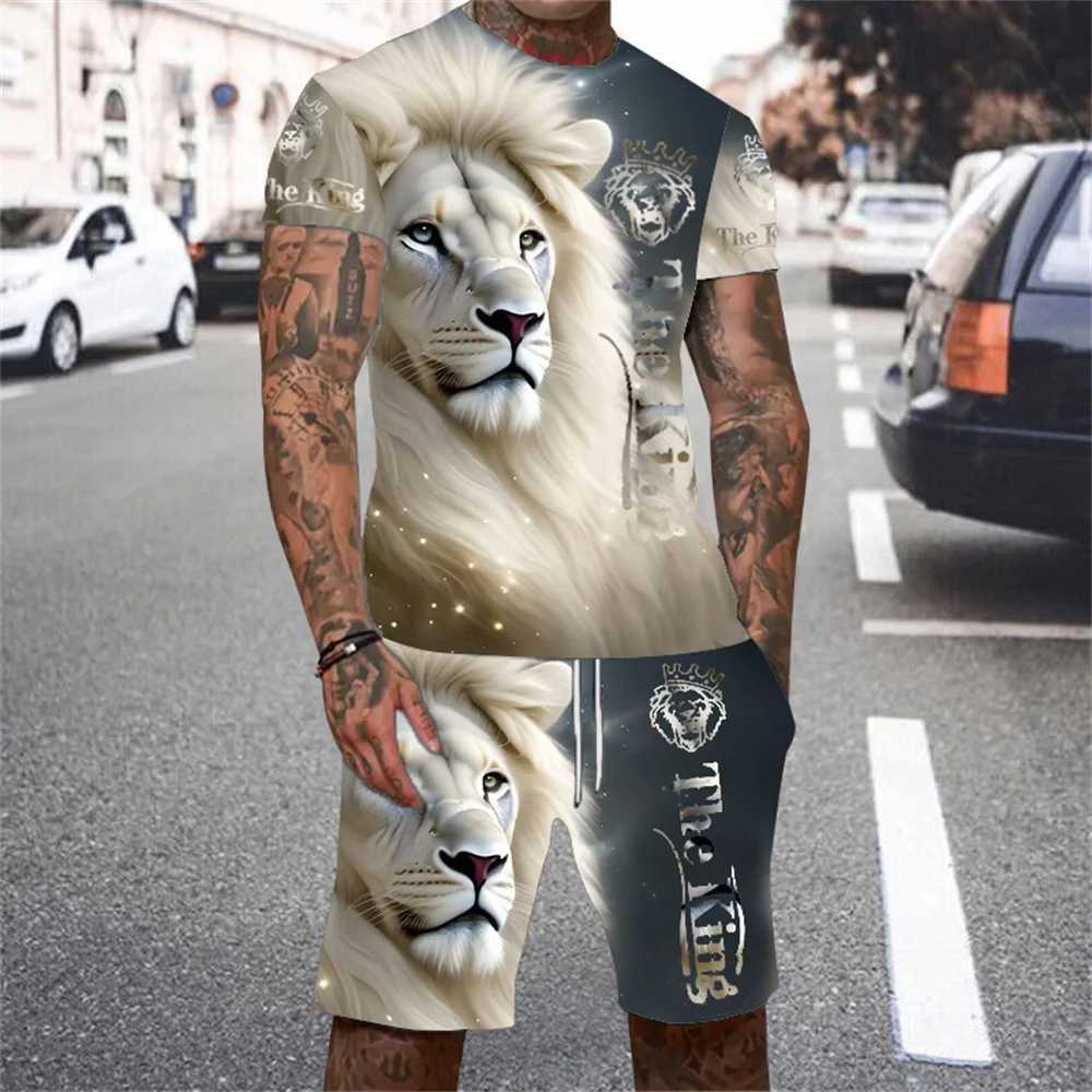 Lion King 3D Printed Mens T-shirt Set 2024 Summer O-collar Short-sleeved T-shirt Top 3D Style Mens Casual Outdoor Fashion SetXJ250218