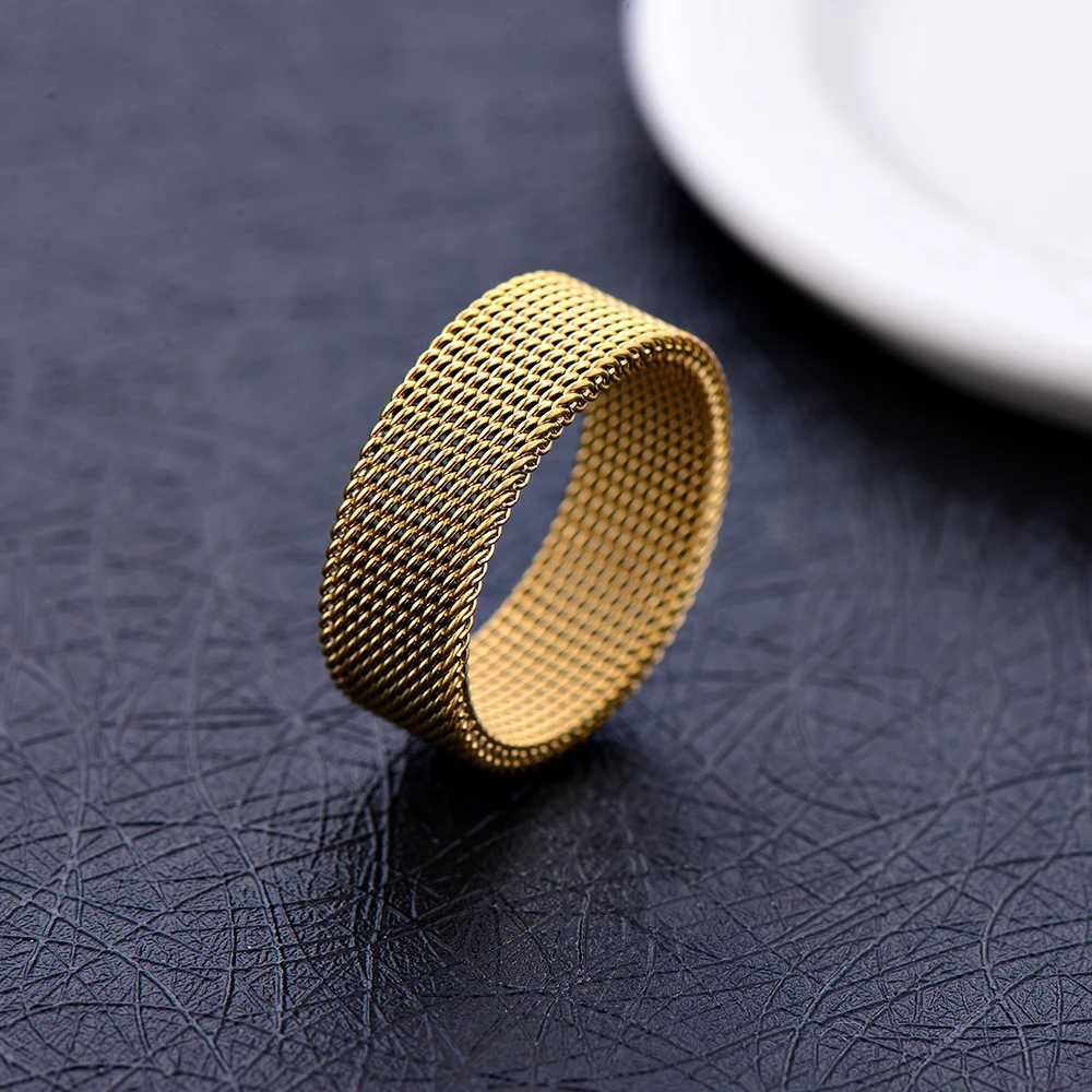 Hot sale width 8MM stainless steel gold black color mesh finger ring fashion jewelry for men and women Size 7-10# drop shippingXJ250219