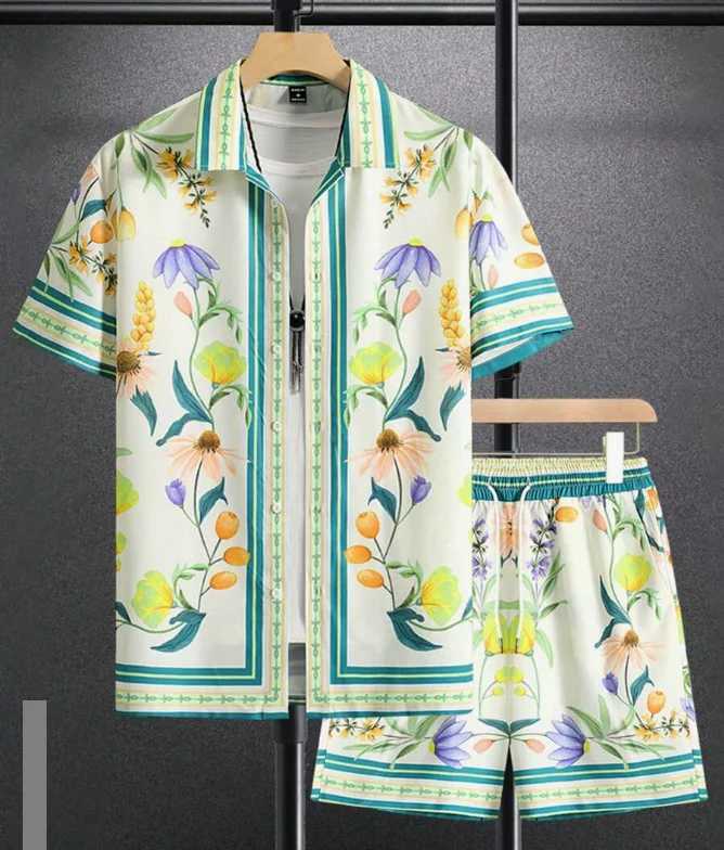 Hawaiian Shirt Set Summer 3D printed 5-color floral pattern shirt+shorts 2-piece fashionable casual sunny beach holiday shirt setXJ250326