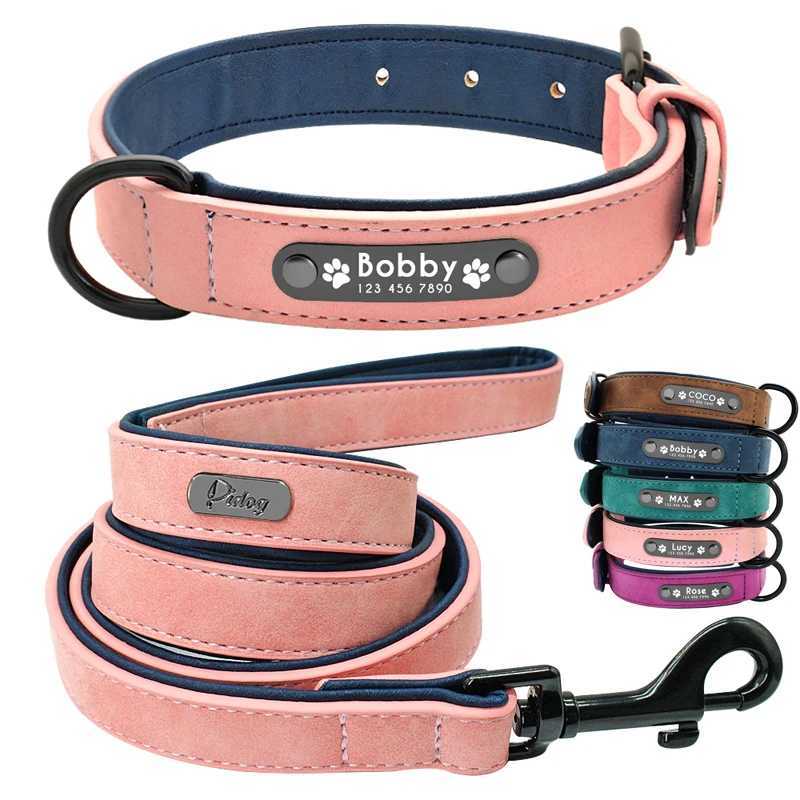 Customized leather dog collar strap personalized pet collar and strap set durable leather collar LED suitable for small medium and large dogs W250219