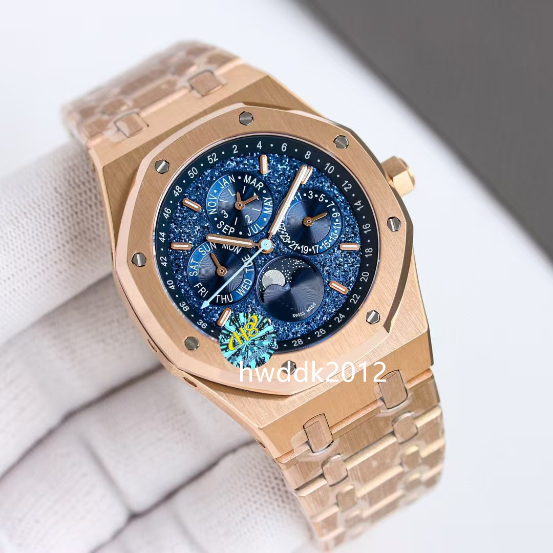 26574 Perpetual Calendar Mens Watch 18K Rose Gold Blue Crystal Sky Dial Cal.5134 Automatic Sapphire Crystal Water Resistant Luxury Wristwatch