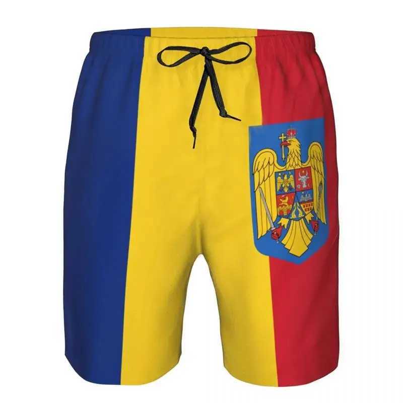 Men's Shorts 3D Romanian flag graphic beach shorts mens Romanian badge board shorts summer swimsuit Hawaiian swim shorts surfing ice shorts z2502