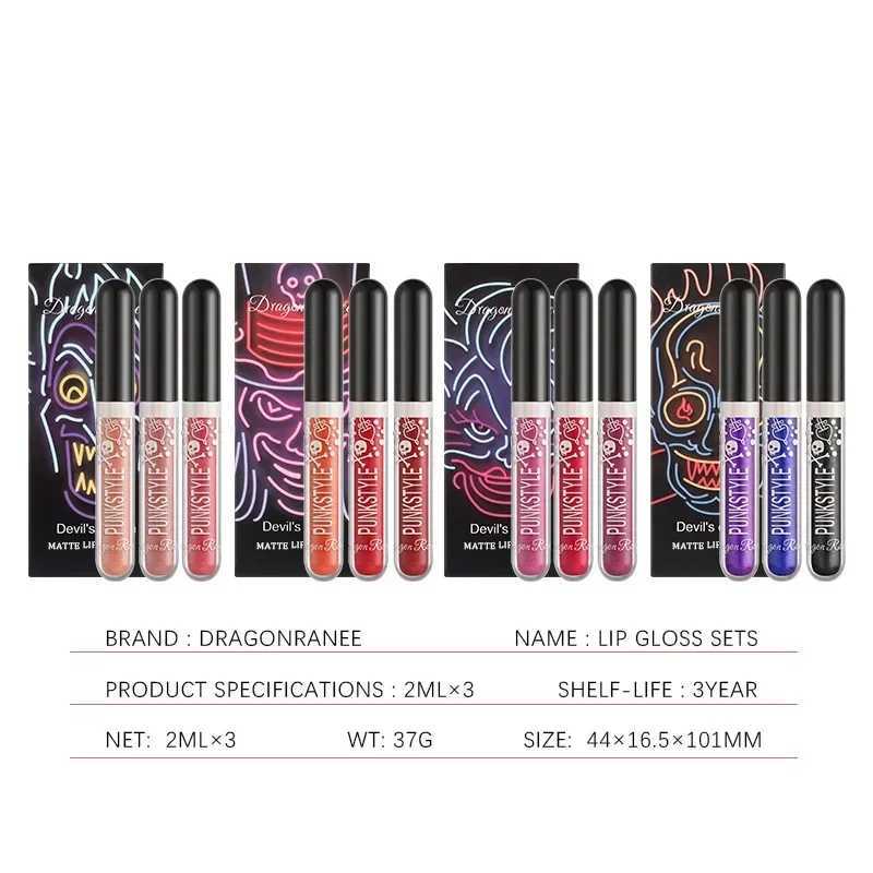 3 pieces of shiny lipstick set waterproof sexy blue purple black lip gloss shiny Halloween lip gloss makeup tools Korean cosmeticsW250219