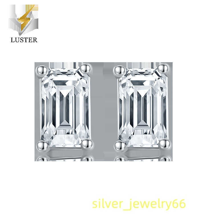 Fine S925 Sterling Silver Rectangle Moissanite Stud Earrings Vvs D Moissanite Earrings for Women