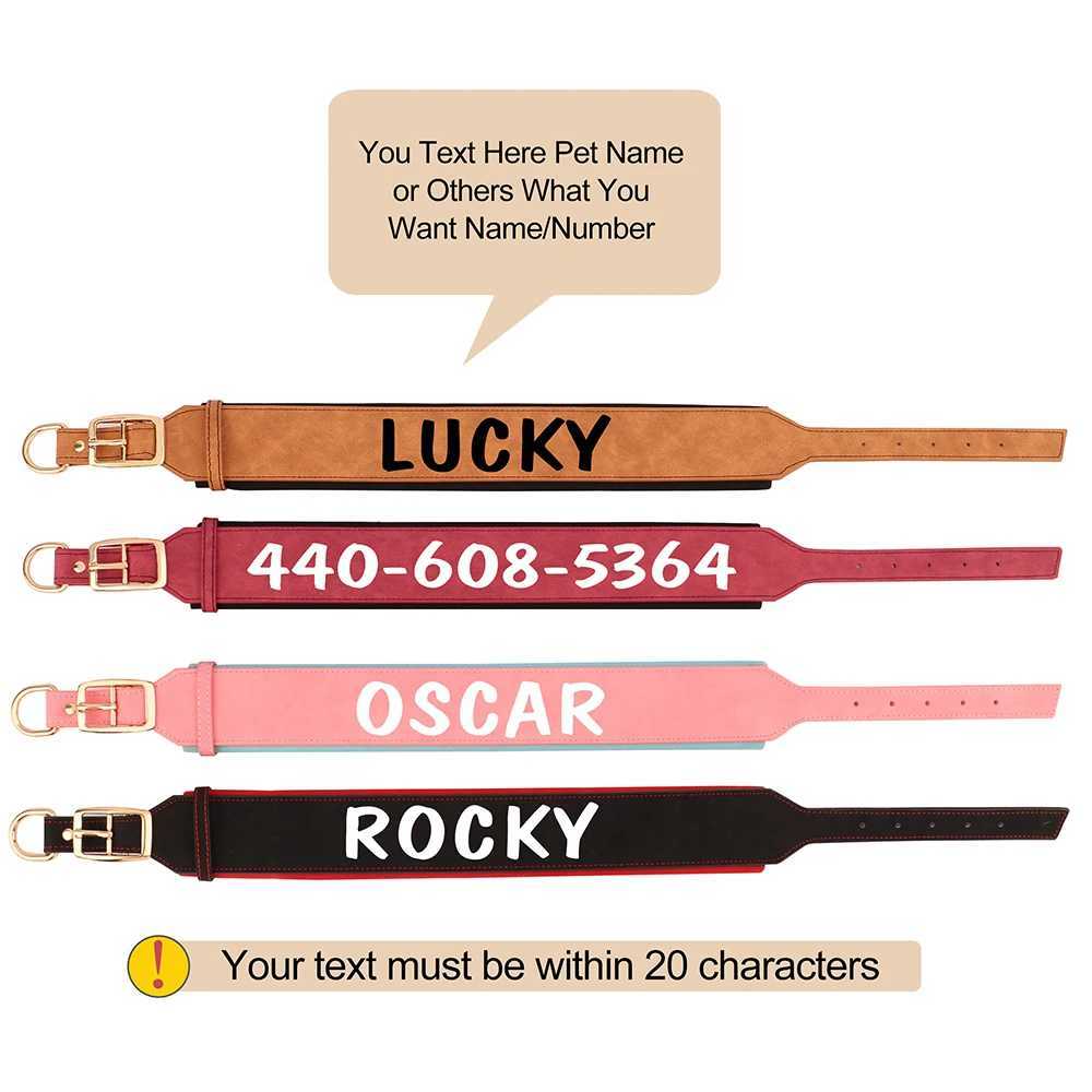 Customized Leather Dog Collar Personalized Wide Padded ID Collars Free Print Name Number For Medium Large Dogs Greyhound W250219