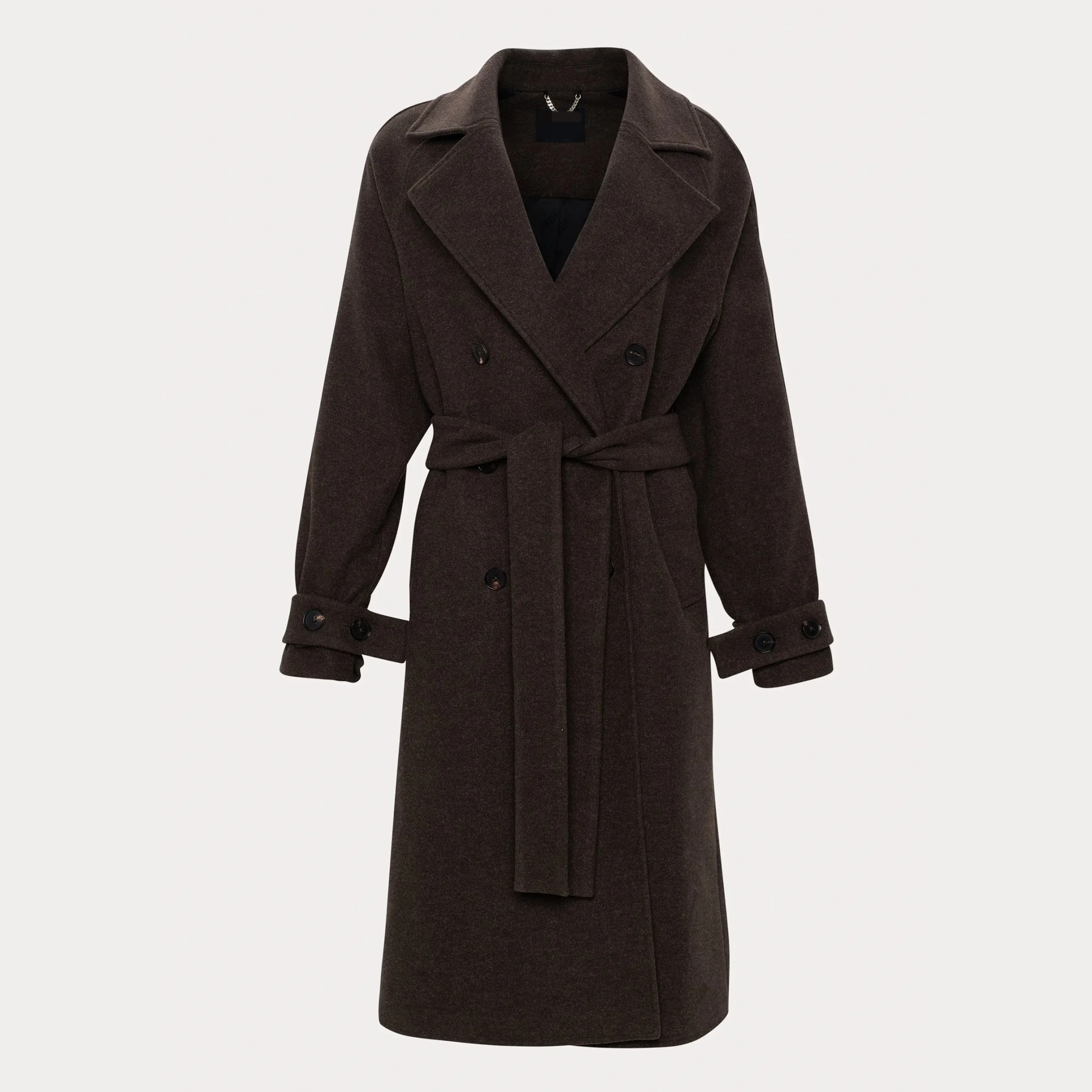 Factory Supplier Oversized Midi Cut Stylish Brown Coat with Removable Belt