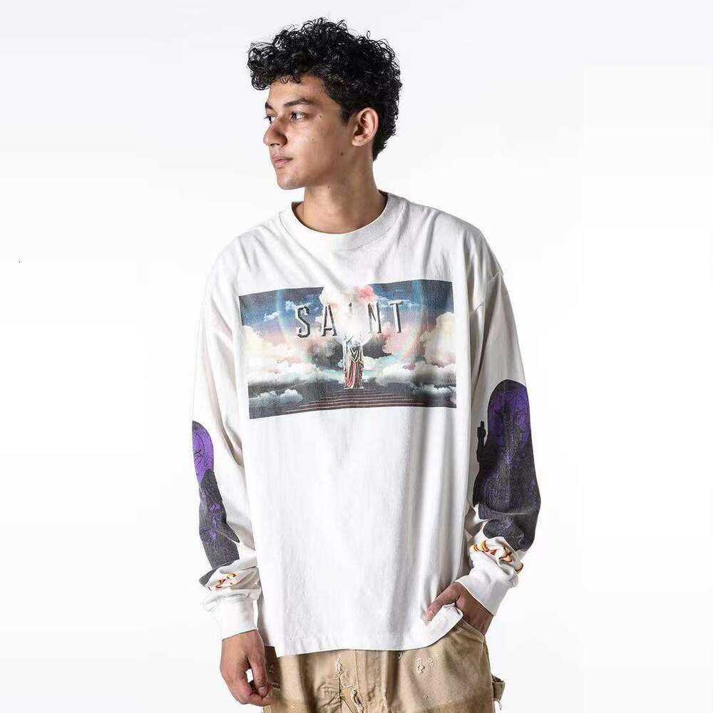 SAINT OF MICHAEL American high street vintage couple long sleeved casual loose T-shirt base shirt ins
