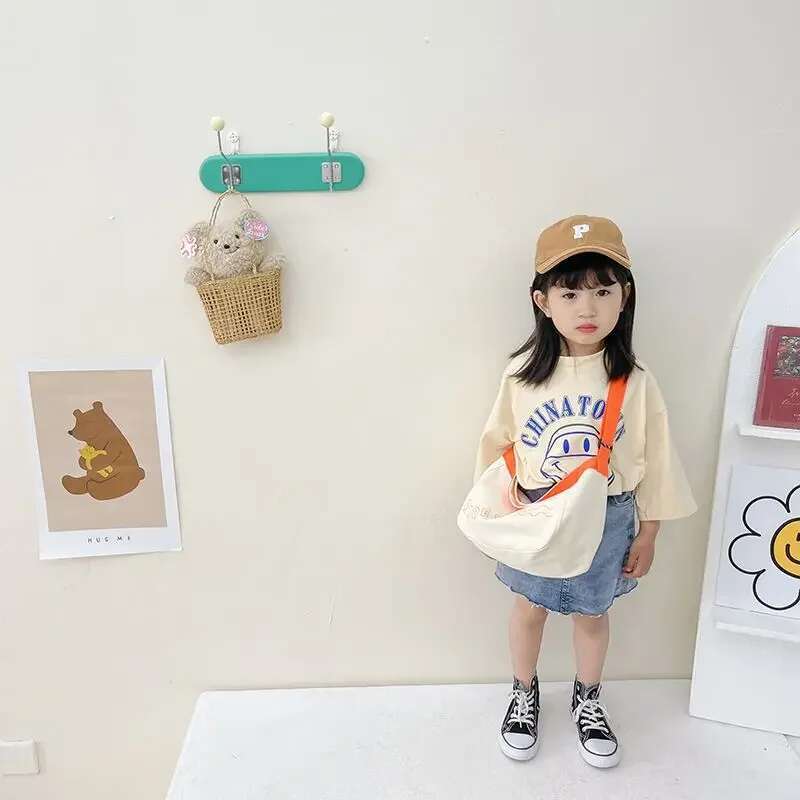 Ddmyshoesvip Baby Boys Girls Denim Bags New Arrival Kids Cute Canvas Shoulder Outdoor Accessory Small Bag Korean Style