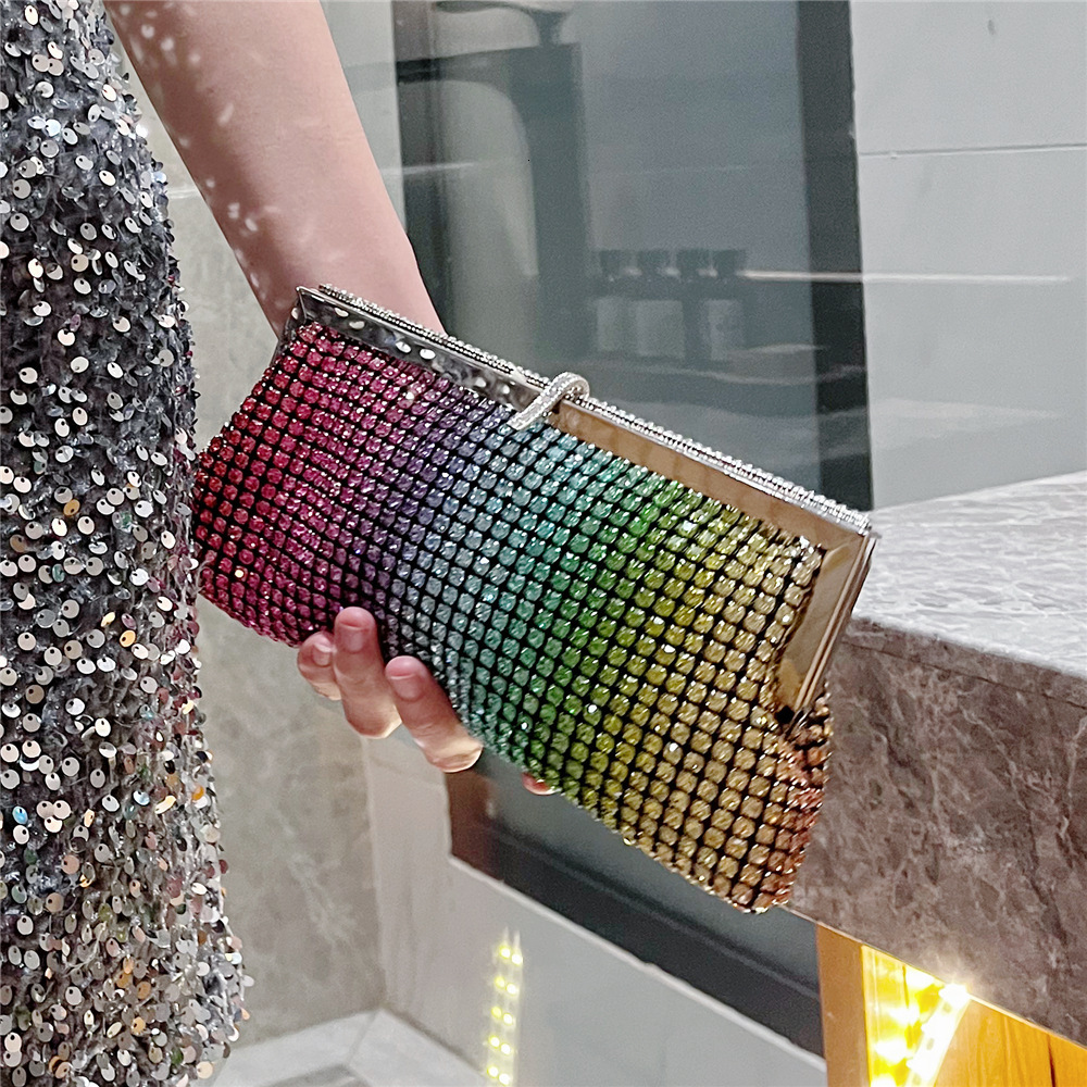 New High-end Luxury Banquet Bag Rainbow Handbag Ladies' Shiny Diamond Inlaid Wallet Party Card Bag