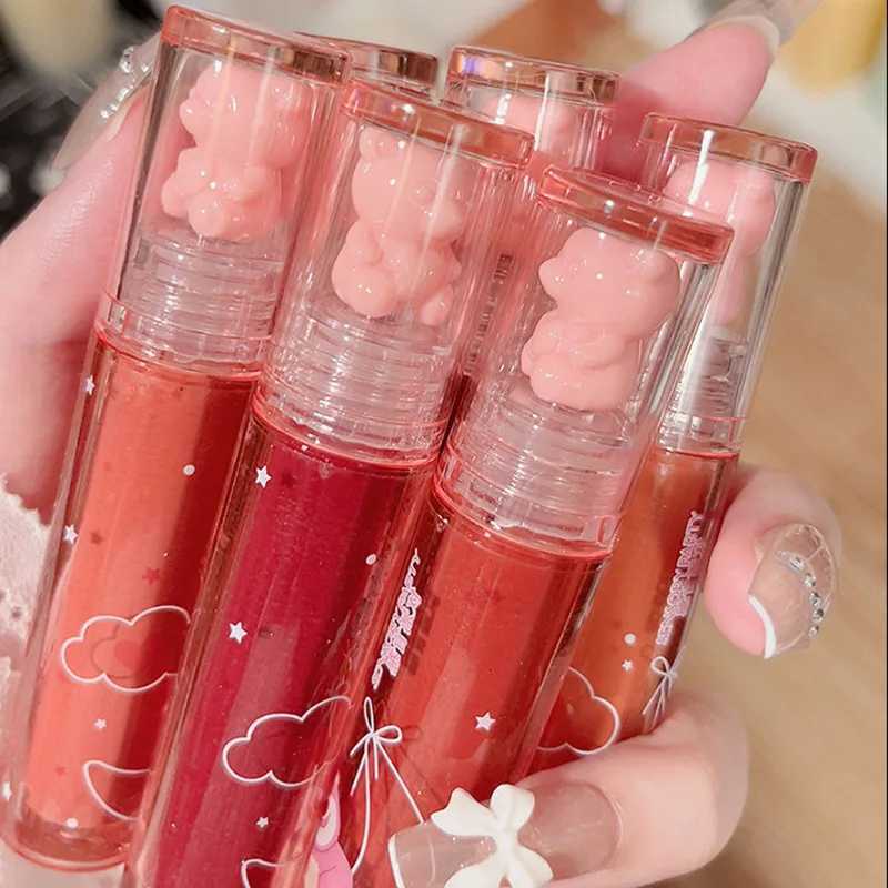 Liquid lipstick crystal gloss lipstick mirror cute bear lipstick gloss waterproof transparent nude lipstick girl makeup Korean makeupW250219