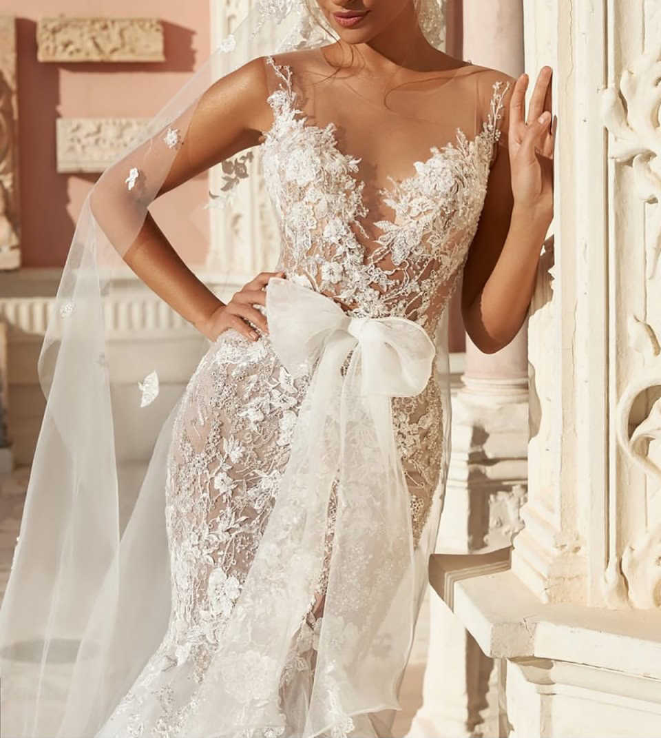 Elegant Mermaid Wedding Dress Sheer Neck Sleeveless Bridal Gowns Appliques Sequins Sweep Train Dresses Custom Made vestidos de novia