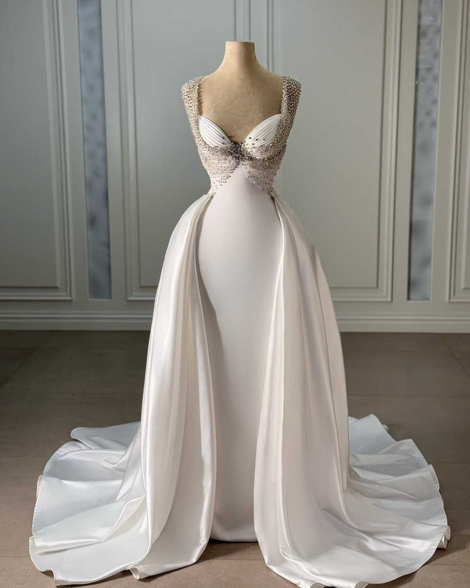 Classic Mermaid Wedding Dress Sweetheart Neck Sleeveless Bridal Gowns Crystal Detachable Train Dresses Custom Made vestidos de novia