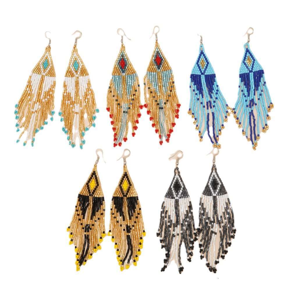 Bohemian ethnic style MGB pearl dia tassels handmade woven women's earrings