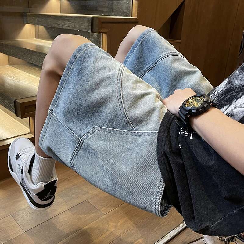 Spring And Summer New Casual Workwear Denim Shorts Men's Designer Shorts Stretch Straight Waist Comfortable Light Blue Soft Shorts Loose Bermuda 