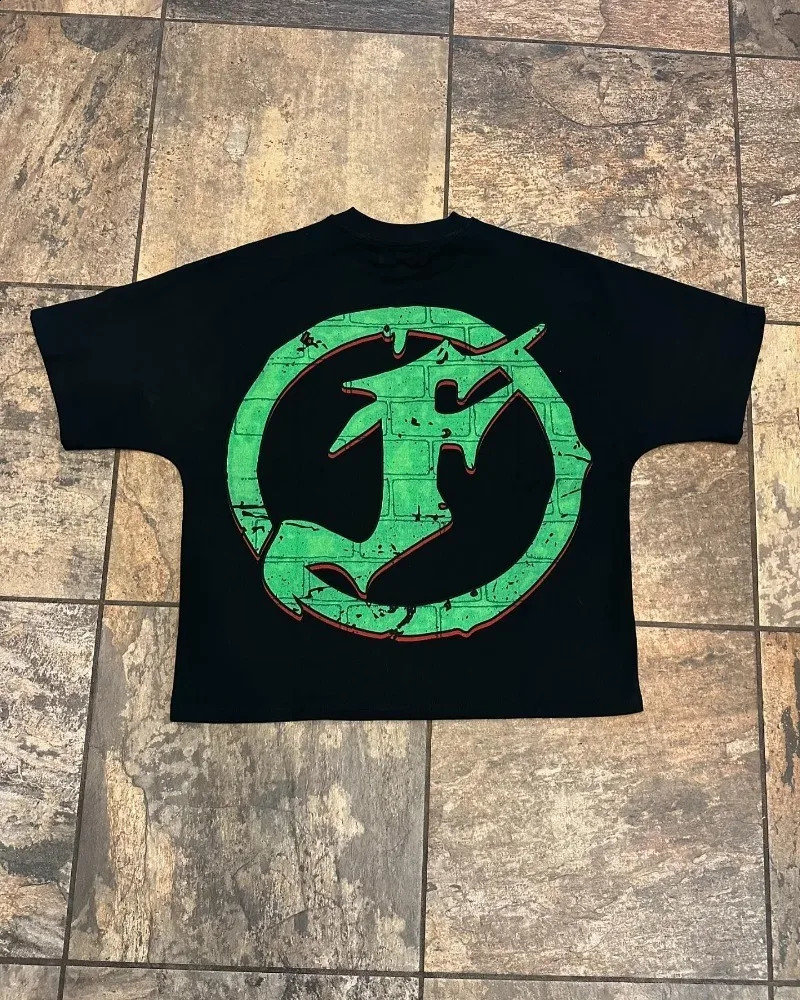 Hip hop punk dark oversized cartoon print short sleeve men Gothic Harajuku trend shirt Retro loose casual oversized T-shirt 250214