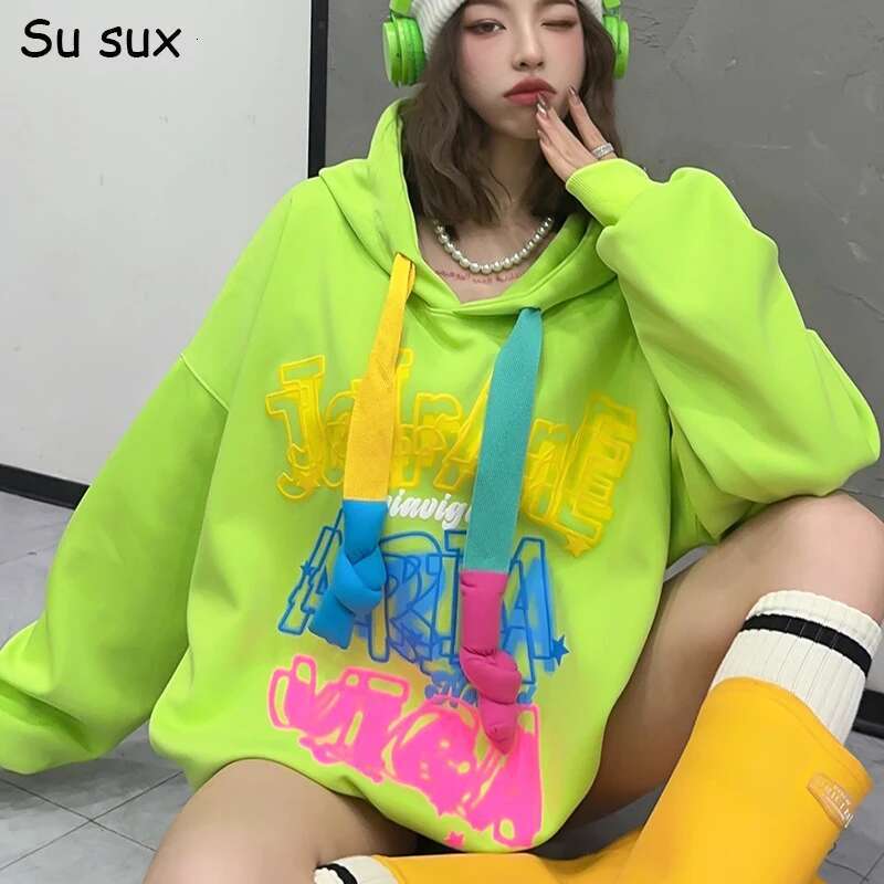 Casual Hoodies Women's Sweatshirt 2024 Graffiti Letter Pullovers Long Sleeve Tops Korean Vestidos Streetwear Bust130cm Length72