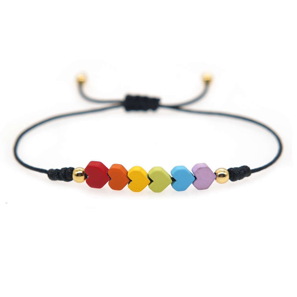 Colorful Iron Gallstone Valentine's Day Bracelet with High Quality and Adjustable Peach Heart Weaving Handstring, Love Couple Hand Rope