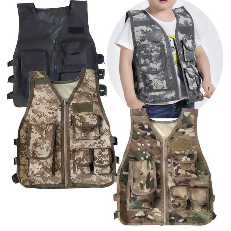 Children Summer Camping Training Camouflage Tactical Vest Body Armor Kids Outdoor Performance CS War Game Hunting WaistcoatXJ250219