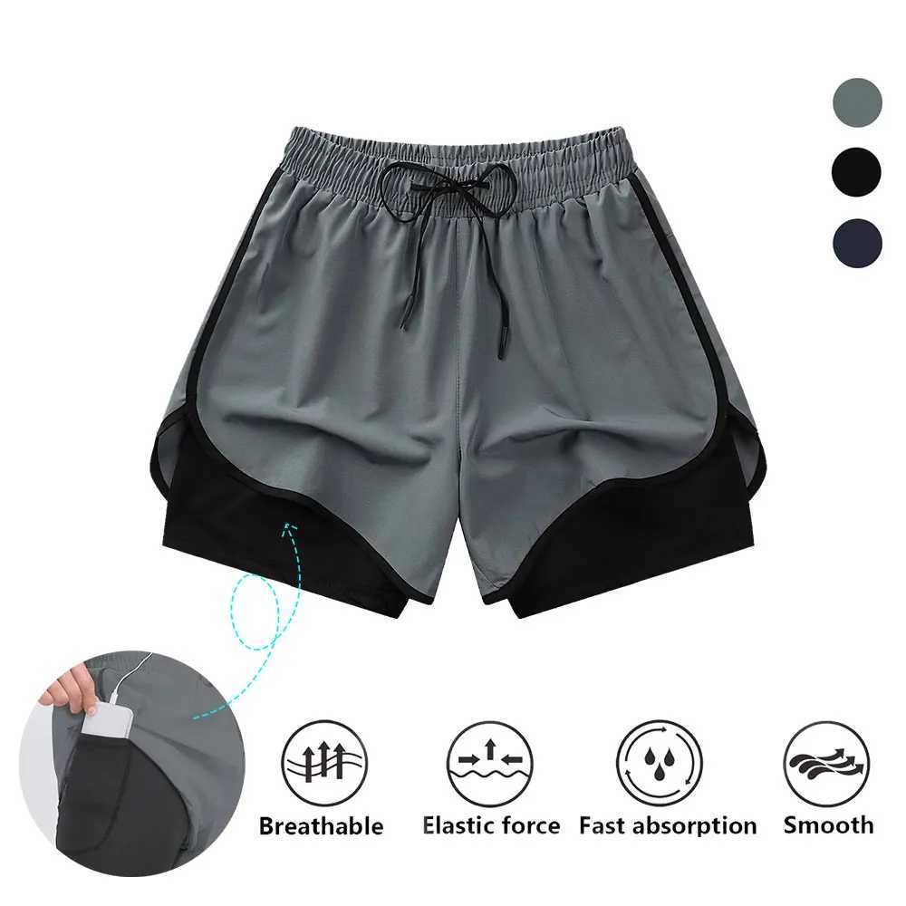Mens Running Shorts Quick-drying Fitness Black Double Layer Shorts Men New Sport Workout Training Bodybuilding Short Pants W250219