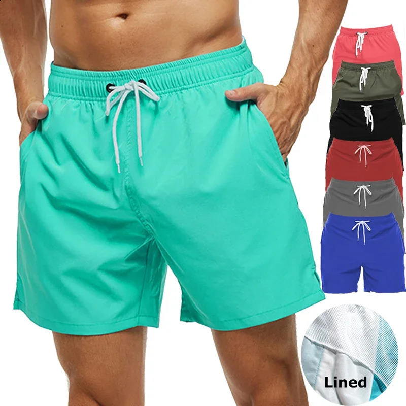 Mens Swim Trunks Summer Swimming Board Shorts Quick Dry Beach with Side Pockets and Mesh Lining Swimwear Bathing Suit 250217