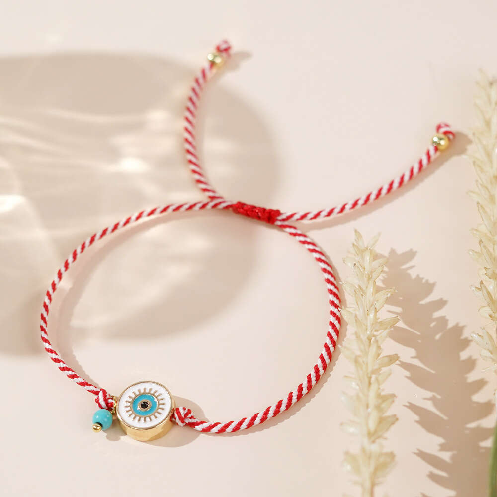 Fashionable minimalist Maltis with eyes, turquoise red and white rope, women's bracelet