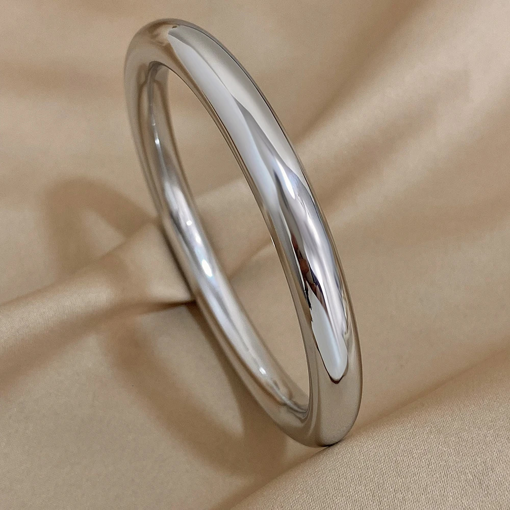 Glossy Solid Color Thick Bracelet Stainless Steel Bangle for Women Cuff Wirstband Smooth Waterproof Charm Bracelets Jewelry Gift 250213