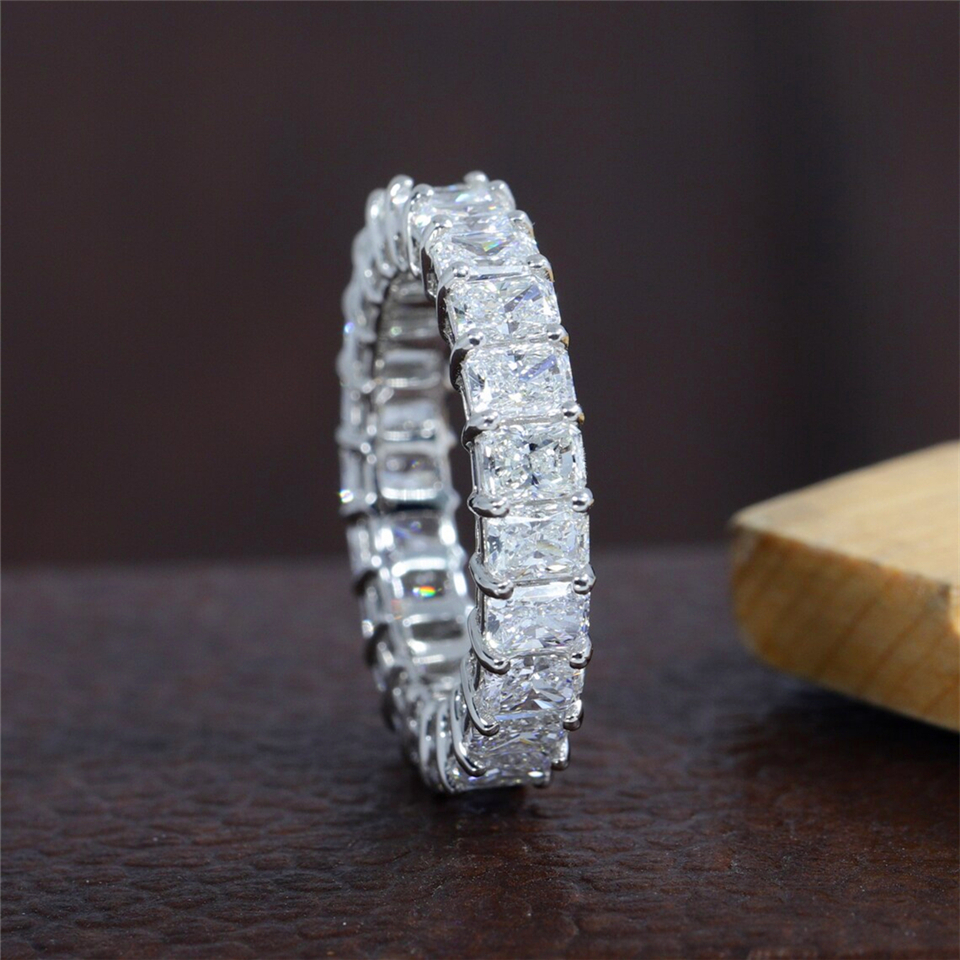 Jewelry 18K Real Gold Radiant Cut 4*3mm Full Eternity Band Certified Lab Grown Diamond Eternity Band Vintage Womens Jewelry Wedding Ring Au750 PT950 A