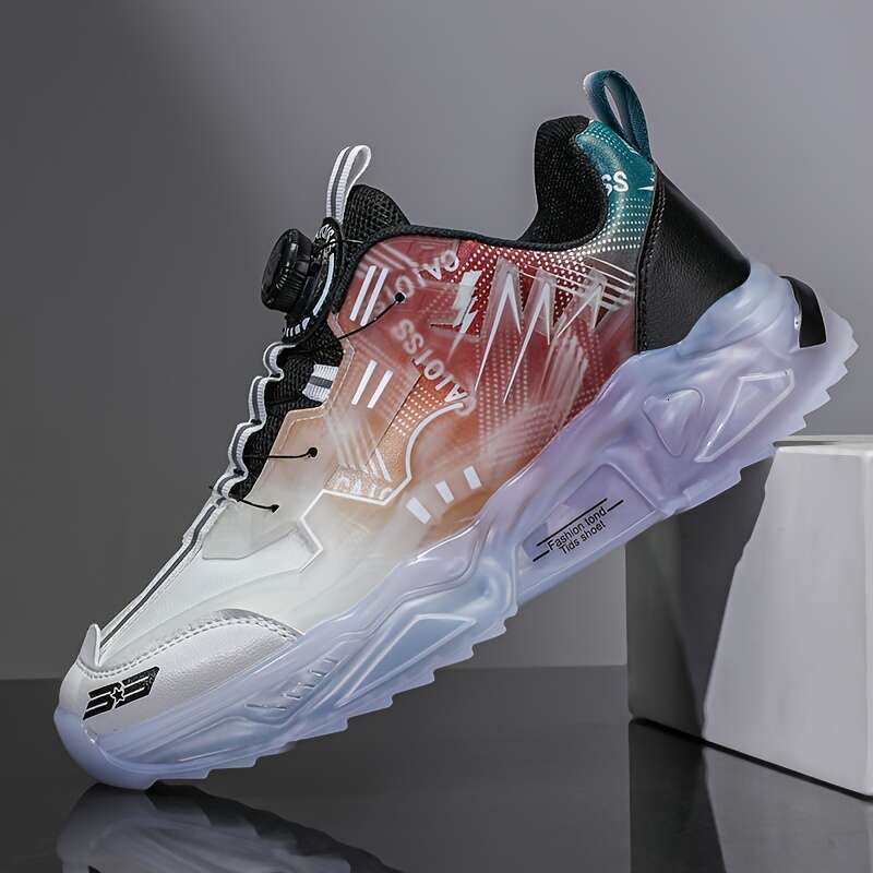 1 pair of fashionable sports lace up casual s treet shoes, round toe, EVA/TPU sole, fabric ing, all season height increasing da d shoes