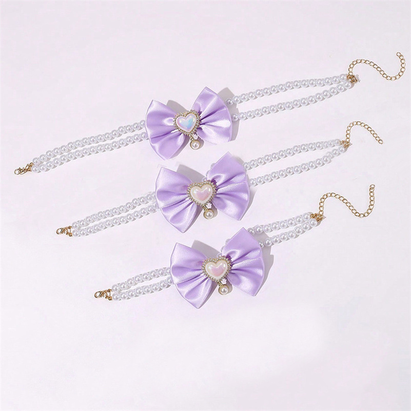 Chic Red Pearl Collar for Dogs and Cats - Double Layered Necklace with Rhinestone Bow Charms