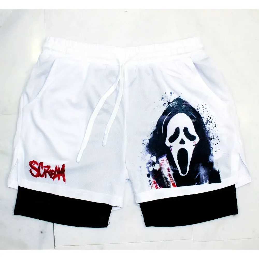 2-in-Sports Shorts Scary Face Mens Shorts Quick Dry Breathable Sports Fitness Shorts Outdoor Running Fitness Shorts W250219