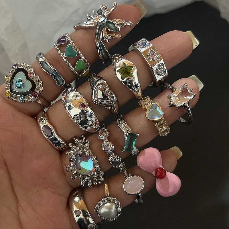 Vintage Irregular Cross Star Open Ring for Women Men Punk Gothic Sliver Color Adjustable Couple Rings Y2K Egirl Jewelry GiftXJ250219