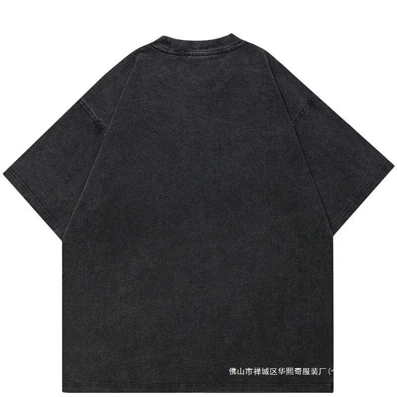 Men's short sleeved T-shirt skull oversized pattern washed black summer Korean fashion Y2k streetwear