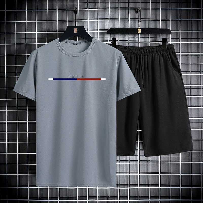 Summer mens short sleeved shorts set with round neck quick drying sports T-shirt thin breathable running sportswear 2024 newXJ250218