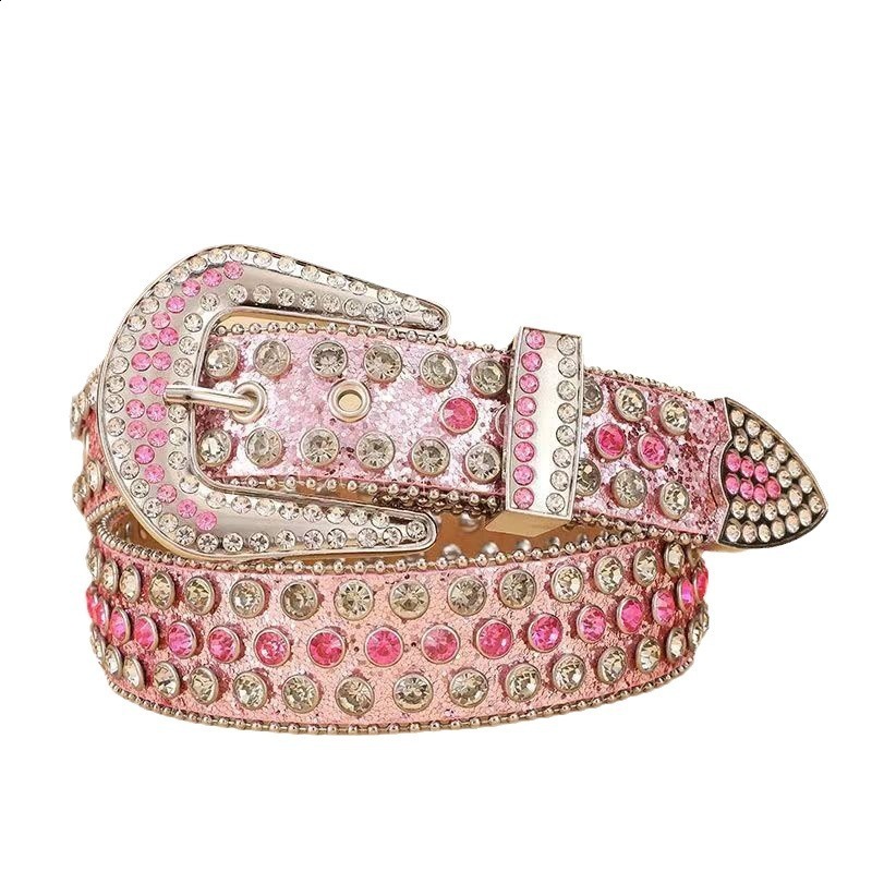 Belt womens rivet alloy water diamond inlaid diamond needle buckle three piece set punk style hip-hop trend241119