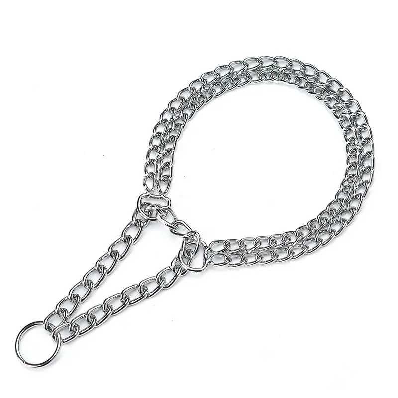 35-65cm Dog Collar Metal Adjustable Double Row Telescopic Chain Triple Ring Explosion-Proof Punch Collar Dog Training Supplies W250219