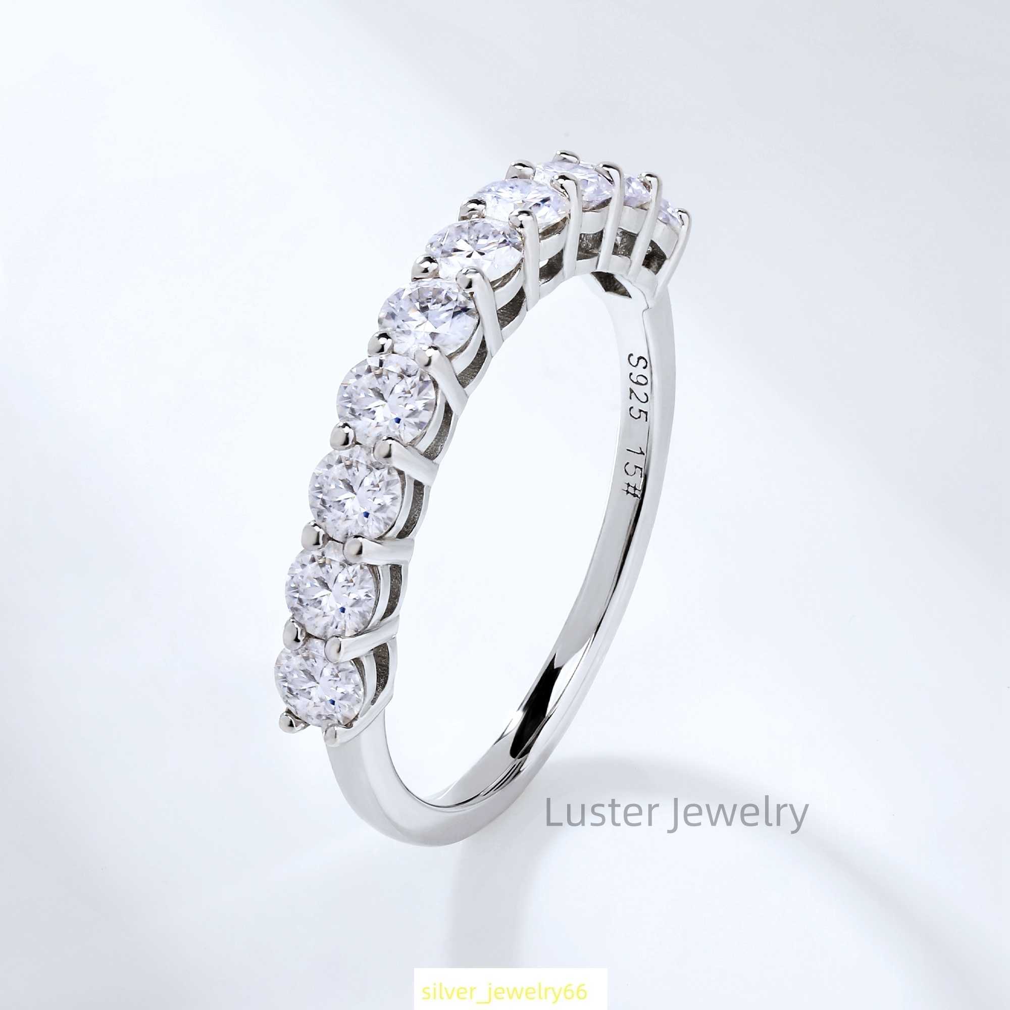 Luster Ten Moissanite 925 Sterling Silver White Gold Plated Engagement 3.0mm Round Moissanite Half Eternity Band Ring for Women
