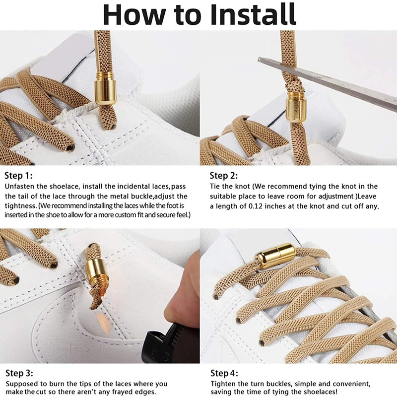 1 Pair No Tie Shoelaces for Sneakers Elastic Flat Shoe Laces Metal Lock Without Ties Quick Tieless Shoelace Shoes Kids Adult 250219