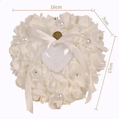 Romantic Wedding Ivory Satin Crystal Ring Bearing Pillow Pad Ring Pillow Heart shaped Engagement Proposal Wedding Decoration 250218