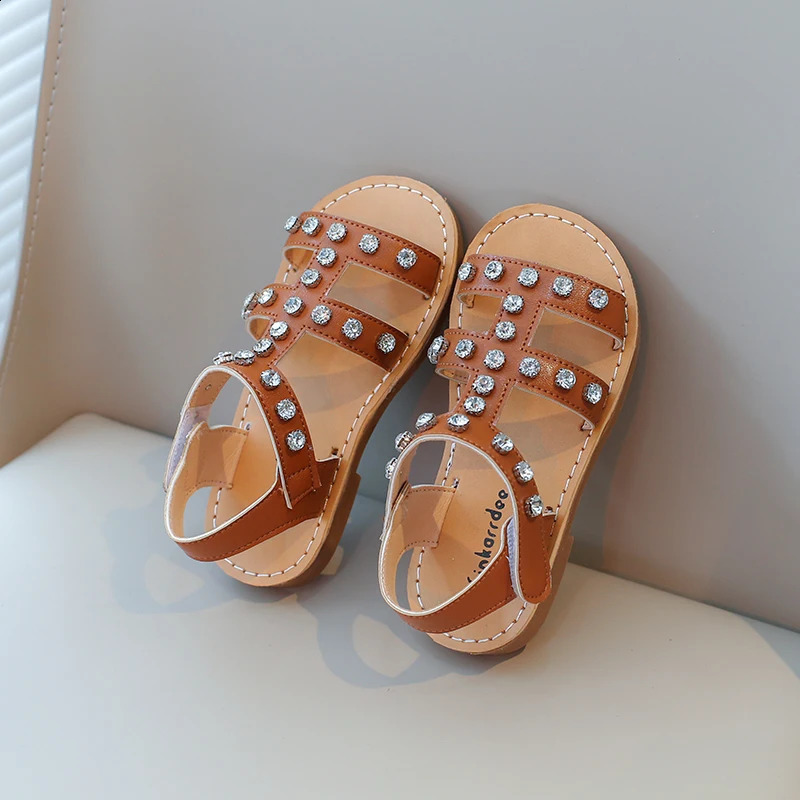 Girls Gladiator Sandals with Crystal Kids Glitter Rhinestone Summer Sandals Classic Beach Shoes Kids Water Shoes Princess Soft 250219