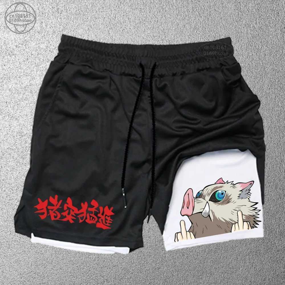 Fashionable printed sports shorts mens fitness 2-in-1 shorts double-layer beach shorts outdoor training running shorts S-2XL W250219