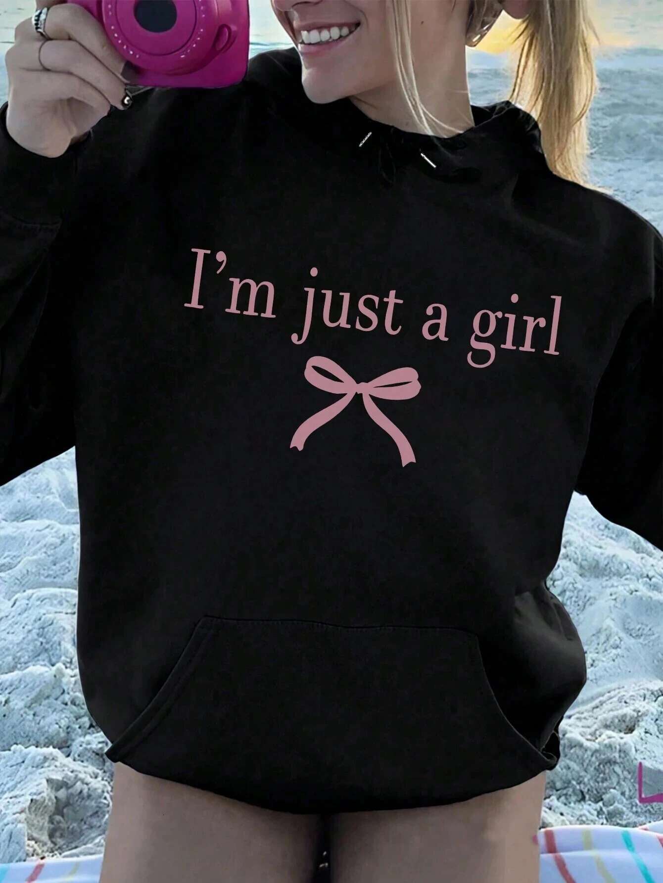 I'm Just A Girl Simple Printing Women Hoody Haruku Loose Clothes Fleece Warm Comfortable Hoodie Vintage Autumn Crewneck Top