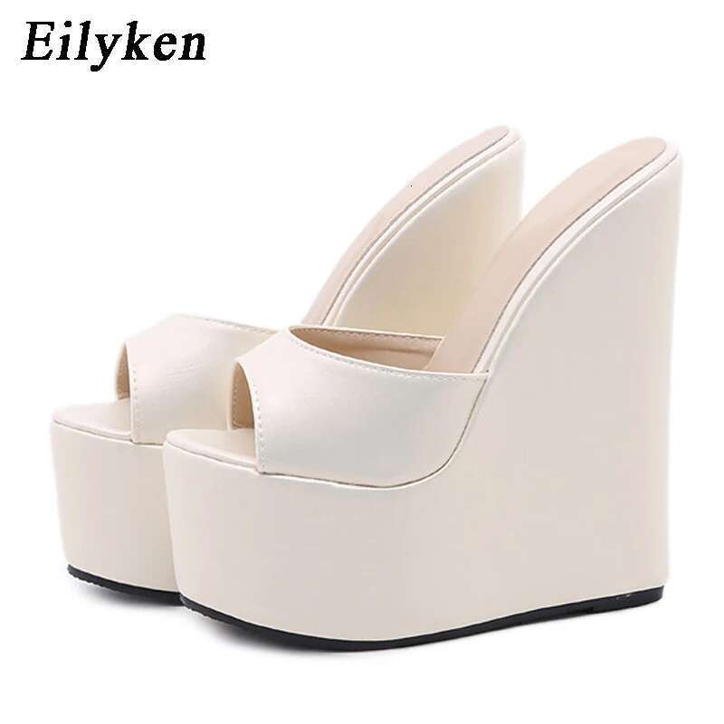 2025 New Peep Toe Platform Wedges Slippers Summer Woman Sexy Super High Mules Sandal Concise Shoes 35-42