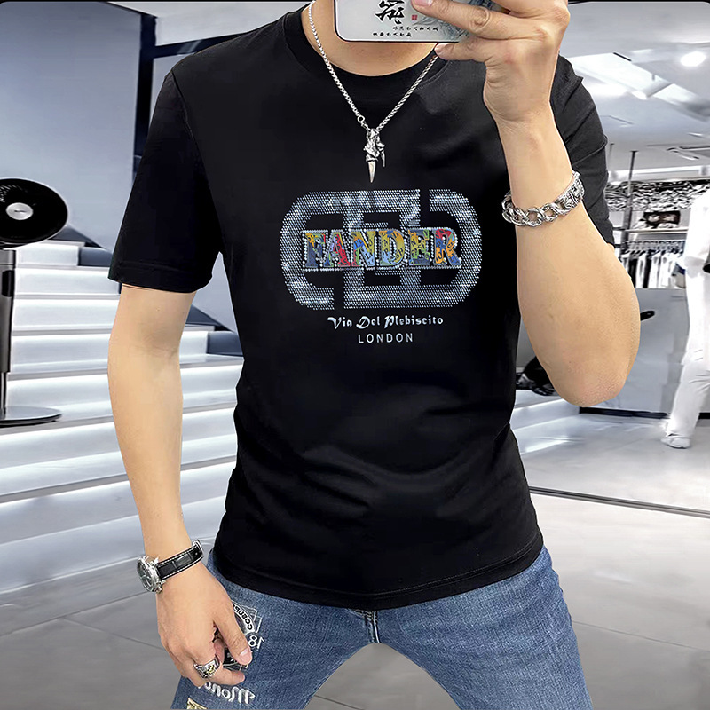 Fashionable Summer Men's Designer Short Sleeved T-shirt Heavy-duty Personalized Color Embroidery Hot Diamond Round Neck Half Sleeved Casual Breat