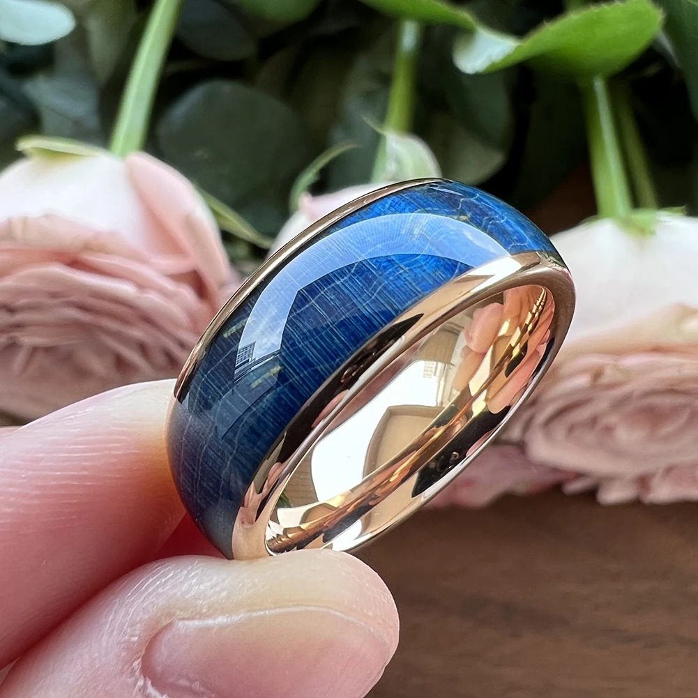 8mm Multicolor Tungsten Ring for Men Women Wedding Band Colorful Dyed Elder Wood Inlay Domed Polished Shiny Comfort Fit 250213